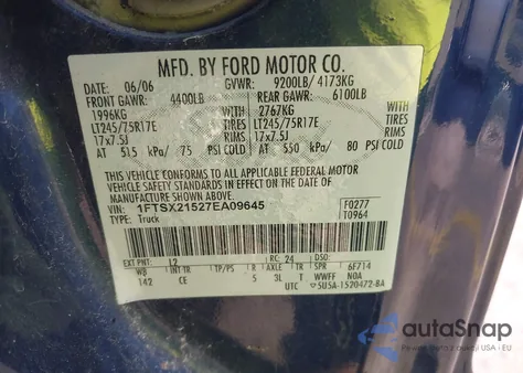 2007 Ford F-250 Lariat/Xl/Xlt из США, поврежденный, VIN 1FTSX21527EA09645